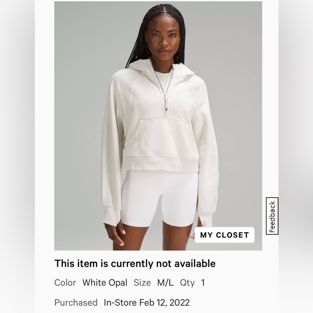 Lululemon Scuba half-zip hoodie size M/L ivory off-white
